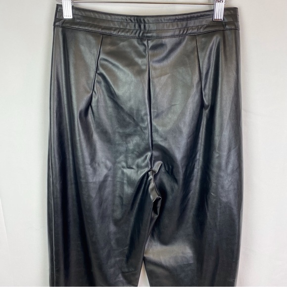 Princess Polly Love Club Black Faux Vegan Leather Straight Pants Pleated Waist - Picture 8 of 16